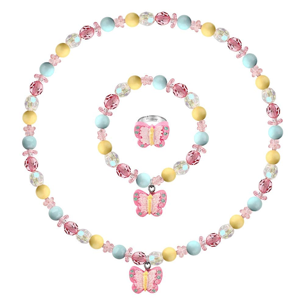 El Regalo Butterfly Girls Jewelry Set- Cute Princess Butterfly Necklace, Bracelet & Ring Jewelry Set for Kids/Toddlers