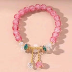 El Regalo Daisy Flower Bracelets- 1PC Crackled Crystal Beads Tassel Flower Charms Bracelet for Girls & Women (Pink)
