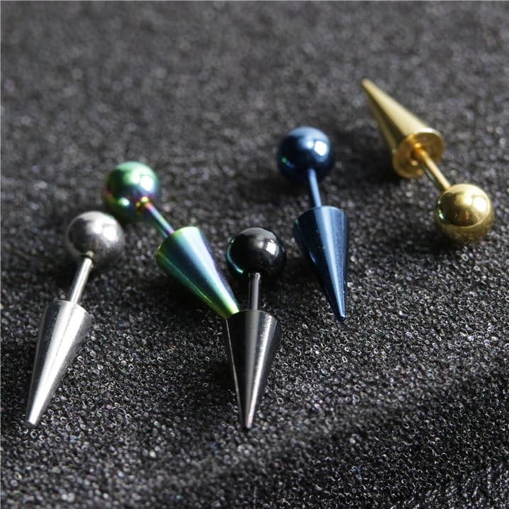 El Regalo 1 Pair Surgical Stainless Steel Spike Unisex Stud Earrings- Septum Lip Rings Cartilage Tragus Helix Piercing for Women Men (Rainbow)