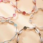 El Regalo Womens 1PC Bohemian Sunflower Cawrie Shell Anklet- Trendy 1 Leg Thread Adjustable Anklet with Pretty Flower Charms (Pink)
