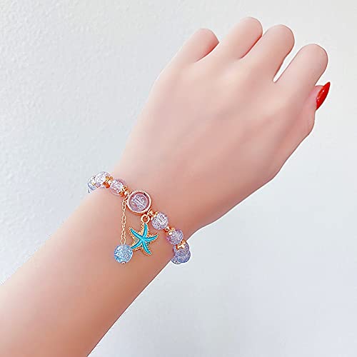 El Regalo 3PCs Opal Stone, Crystal Beads Tassel Bracelet With Cute Enamel Charms Star, Shell, Rainbow, Flowers, Swan, Pearls etc. for Kids/Girls/Teens/Women (Option-1)