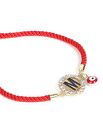 El Regalo Name Initials Evil Eye Bracelet Rakhi for Brother- Name Letter CZ Rakhi with Roli Chawal, Message Card in Rakshabandhan Box for Bhai (Red- M)