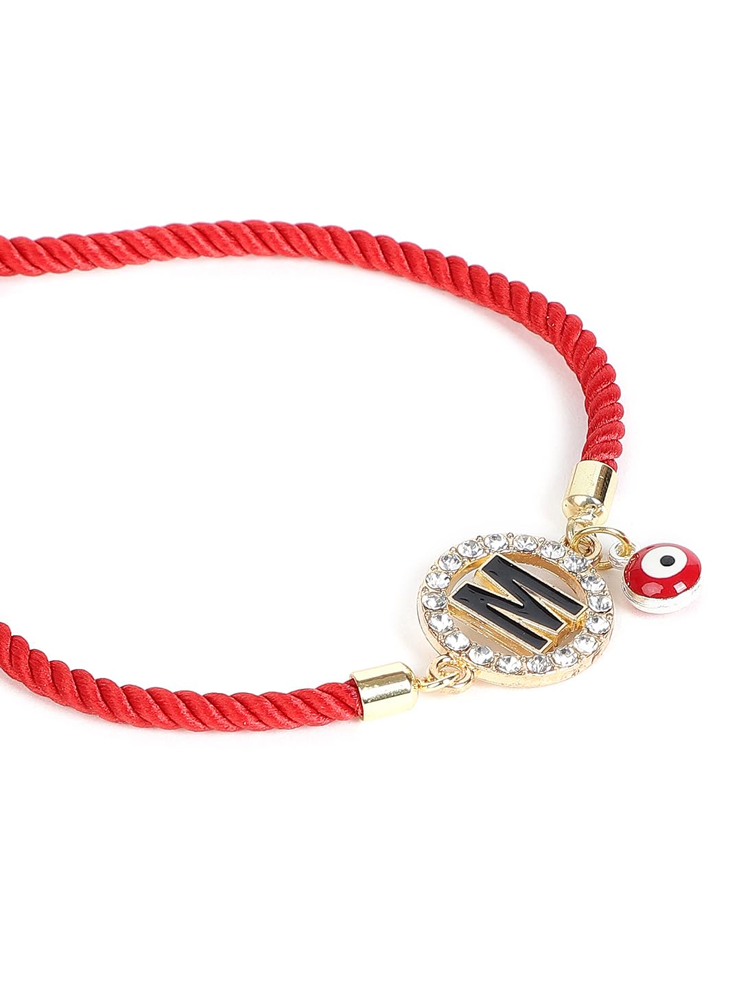 El Regalo Name Initials Evil Eye Bracelet Rakhi for Brother- Name Letter CZ Rakhi with Roli Chawal, Message Card in Rakshabandhan Box for Bhai (Red- M)