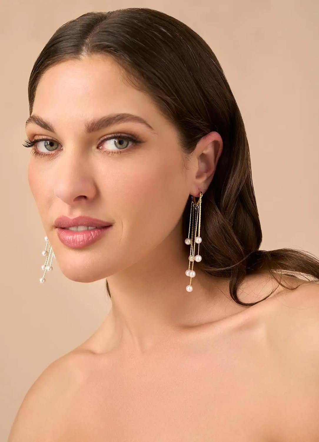 El Regalo Elegant Pearls Tassel Hoop Earring- Long Pearls Dangle Statement Party Hoop Earrings for Women & Girls