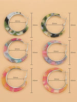 El Regalo 3 Pairs Acrylic Hoop Earrings for Women & Girls - Lightweight Colorful Resin Hoops Set - Boho Fashion Jewelry for Western & Casual Wear - Pack of 3 (Geometric C-Shape) (Option-2)