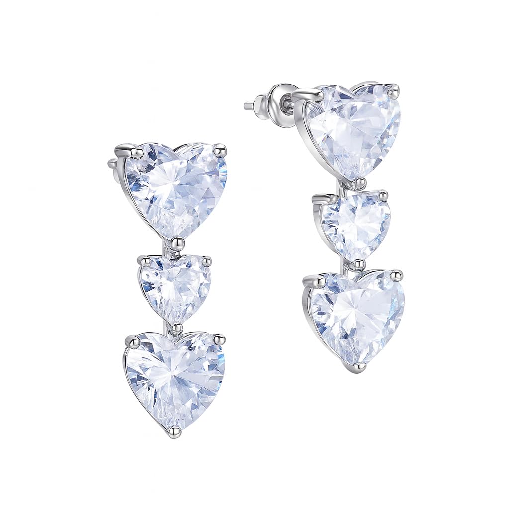 El Regalo Triple Heart CZ Dangle Earrings for Women | Romantic 3-Tier Heart Drop Earrings | Sparkling Cubic Zirconia Crystal Earrings | Valentine's Day, Anniversary & Gift Jewelry
