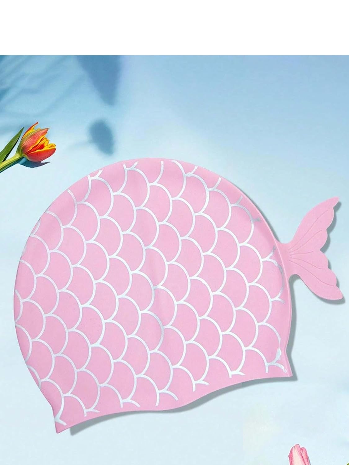 El Regalo 1PC Cute Mermaid Fish Tail Silicon Swimming Cap for Kids, Girls, Boys, and Teens (Pink)
