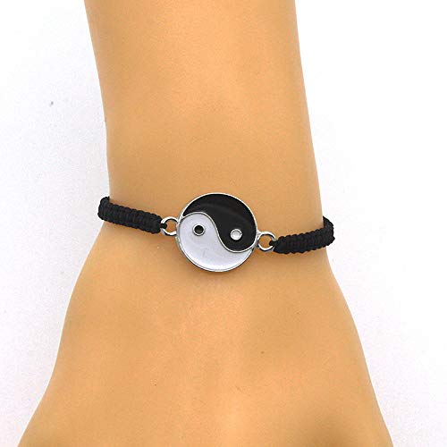 El Regalo 2 PCs Unisex Yin Yang Macrame Bracelet Set - Yin Yang Thread Adjustable Bracelet for Couple/Best Friends