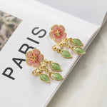 El Regalo Women's & Girl's Vintage European Style Flower Cherry Blossom Ear Jacket Earrings- Front Back Floral Dangle Leaves Stud Earrings