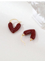 El Regalo 1Pair Love Heart Hoop Earrings- Small Oil Dripping Gold Plated Heart Earrings for Girls & Women Hoop (Dark Red)