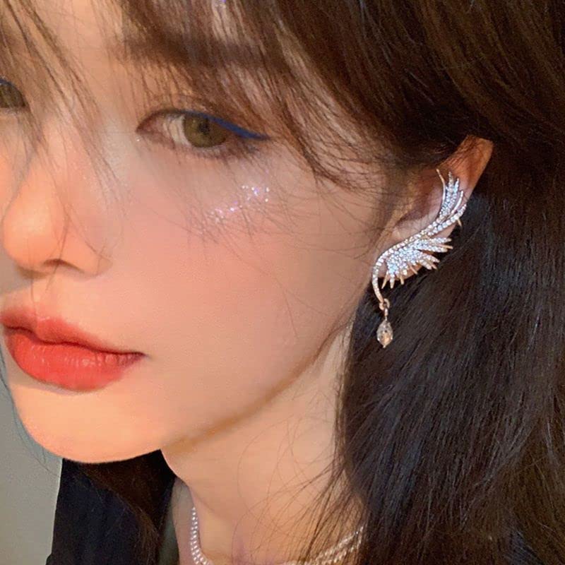 El Regalo Angel Wings Ear Cuff Earrings for Girls & Women- Rhinestones Wings Climbers Crawler Earrings Jacket Stud Earrings for Women Teen Girls
