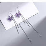 El Regalo 925 Silver Plated Flower Threader Earrings- Needle Threader Long Tassel Earrings for Girls & Women (Purple Flower)