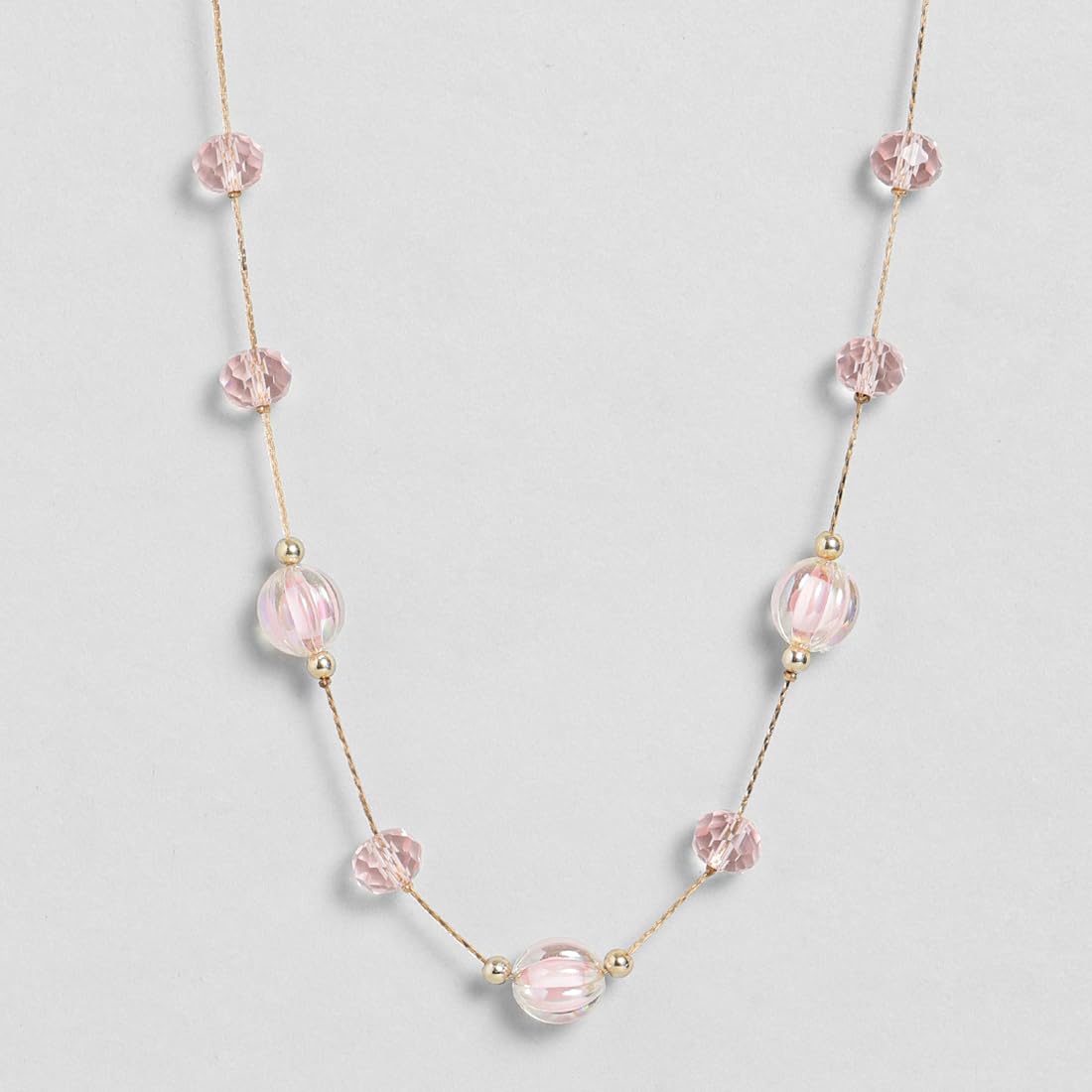 El Regalo 2PCs Crystals Beads Necklace & Earrings Jewelry Set for Kids/Girls & Teens - Shimmering/Matt Crystal Beads Fancy Jewelry Set (Pink Crystals)