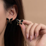 El Regalo Luxurious Oil Drip Stainless Steel Butterfly Stud Earrings for Women & Girls - Minimalist 18K Gold Plated Aesthetic Enamel Butterfly Jewelry for Daily, Party & Gifting (Black)