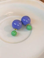 El Regalo 1 Pair Candy Colors 2 Way Beads Earrings- Front-Back Color Clossy Beads Contemporary Earrings for Girls & Women (Pastel Blue)