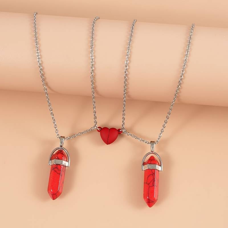 El Regalo Unisex 2Pcs/Set Crystal BFF Best Friend Magnetic Couple Matching Split Heart Pendant Necklaces for Besties/Couples - Valentines Day Gift (Red)
