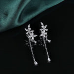 El Regalo 925 Silver Plated Dainty Flowers Threader Detachable Tassel Chain Leaves Wrap Earrings Crawler for Girls & Women
