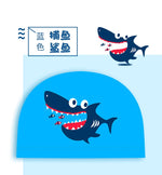 El Regalo Waterproof Swim Cap for Kids Boys Girls, Cute Cartoon PU/Silicone No-Slip Swimming Bathing Cap for Children Long Short Hair, Non-Toxic,Flexible Swim Caps Hat (Blue Shark)