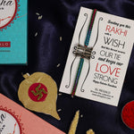 El Regalo Auspicious Shiva Damroo Mauli Thread Rakhi for Brother- Antique Damru Rakhi with Roli Chawal Shagun, Message Card in Rakshabandhan Gift Box (Multi Blue)