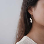 El Regalo Womens Cherry Blossom Cascade Silver Plated Jasmine Flowers Drop Hook Earrings - Elegant Triple Flower Long Drop Earrings with Gold-Plated Accents