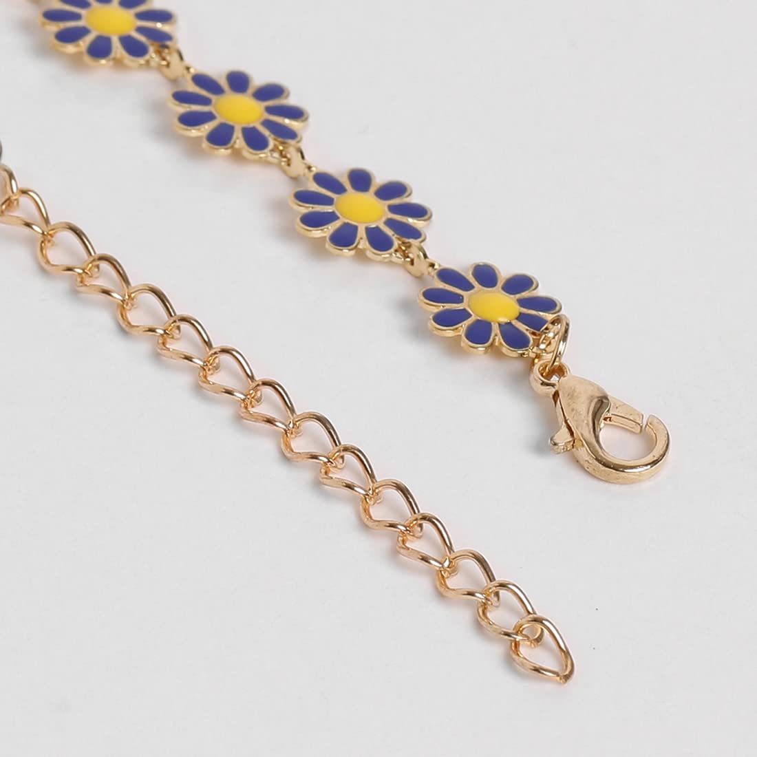 El Regalo 1 Leg Dainty Daisy Charm Chain Anklet- 1 PC Flower Beads Chain Ankle Bracelets For Girls & Women (Blue Daisy Anklet)