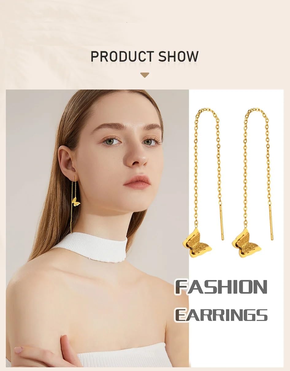 El Regalo Stainless Steel Ati Tarnish- NO RUST Earrings- Rose Gold Plated Stainless Steel Cute Stud Earrings for Women/Girls (Butterfly Tassels Earrings)