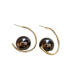 El Regalo Western Pearl Earrings- Delicate Glossy C Shaped Pearl Hoop Earring- Elegant Vintage Style Earrings for Girls & Women (Grey Pearl)