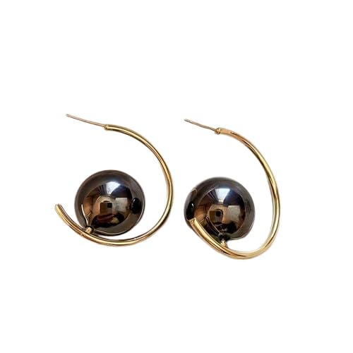 El Regalo Western Pearl Earrings- Delicate Glossy C Shaped Pearl Hoop Earring- Elegant Vintage Style Earrings for Girls & Women (Grey Pearl)