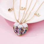 El Regalo 3 PCs BFF Best Friend Forever Split Heart Magnetic Matching Pendant Necklaces Set for Kids/Girls/Teens- Friendship Puzzle Necklaces Sets for Besties (Sparkly Off White Heart)