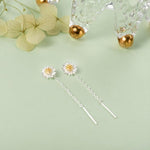 El Regalo Minimalist Flower Threader Earrings for Women & Girls | Cute Tiny Floral Chain Drop Earrings | Modern Style Dainty Long Tassel Earrings (Daisy Silver)