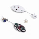 El Regalo 925 Silver Plated Fashion Statement Stones Stud Earrings for Woman & Girls - Oxidized Finish - Silver Lookalike Earrings