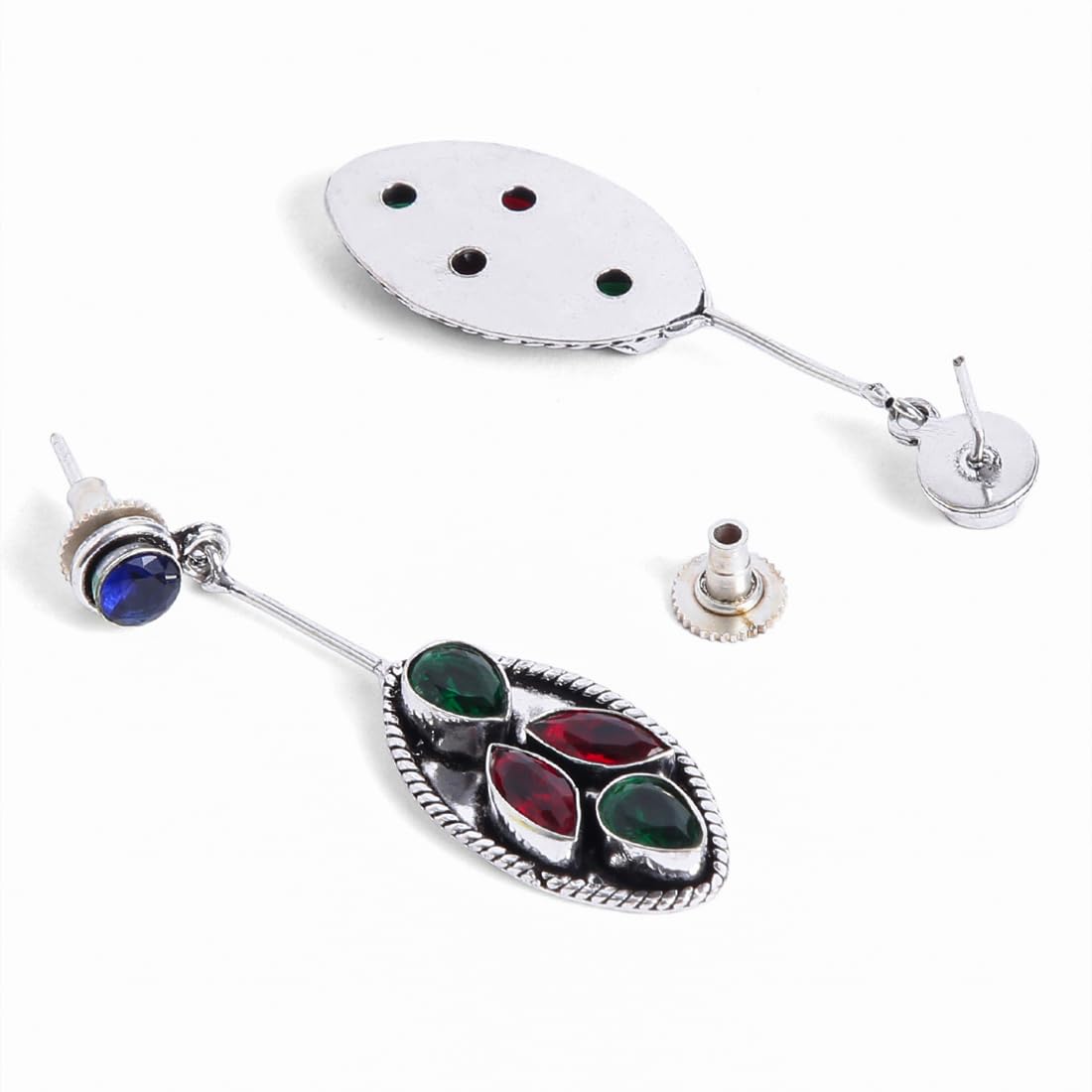 El Regalo 925 Silver Plated Fashion Statement Stones Stud Earrings for Woman & Girls - Oxidized Finish - Silver Lookalike Earrings