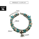 El Regalo Antique Silver Tone Multi Layer Turquoise Beach Beaded Bohemian Fashion Charm Anklets for Women & Girls (Elephant Charm)