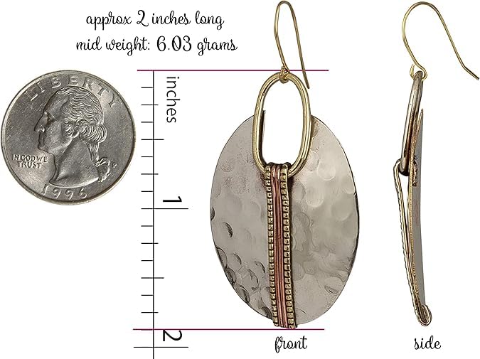 El Regalo Boho Oval Hammered Dangle Earrings for Women | Handmade Ethnic Metal Drop Earrings | Beautiful Statement Earrings Jewelry for Casual & Formal