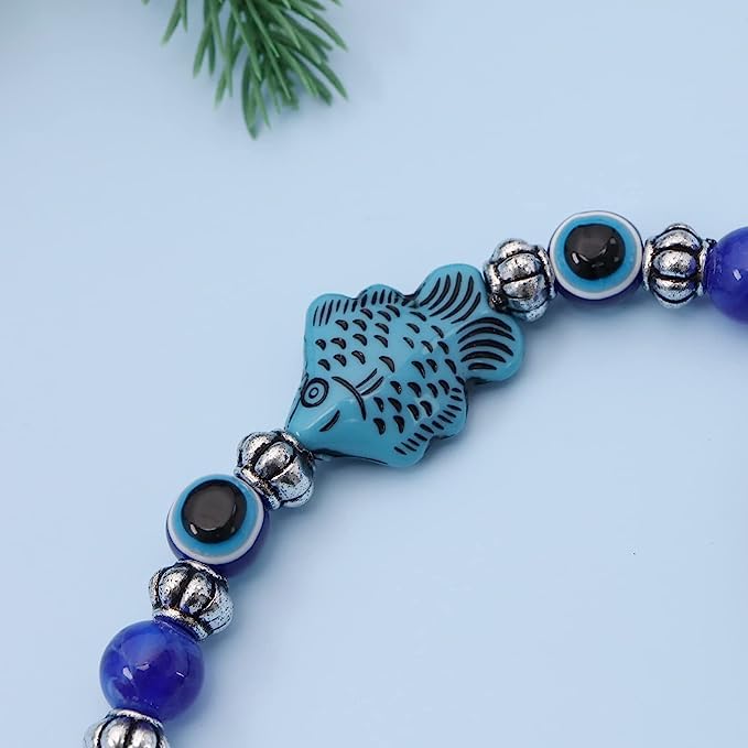El Regalo Designer Evil Eye Rakhi Set for Brother & Bhabhi- Bhaiya Bhabhi Lumba/Luma Rakhi Set with Roli Chawal, Message Card in Gift Box
