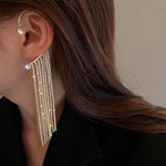 El Regalo 1 Pair Shining Long Tassel Earcuff Climber Earring- Contemporary Ear Cuff Wrap, No Piercing Ear Climber Earring for Girls & Women (Golden)