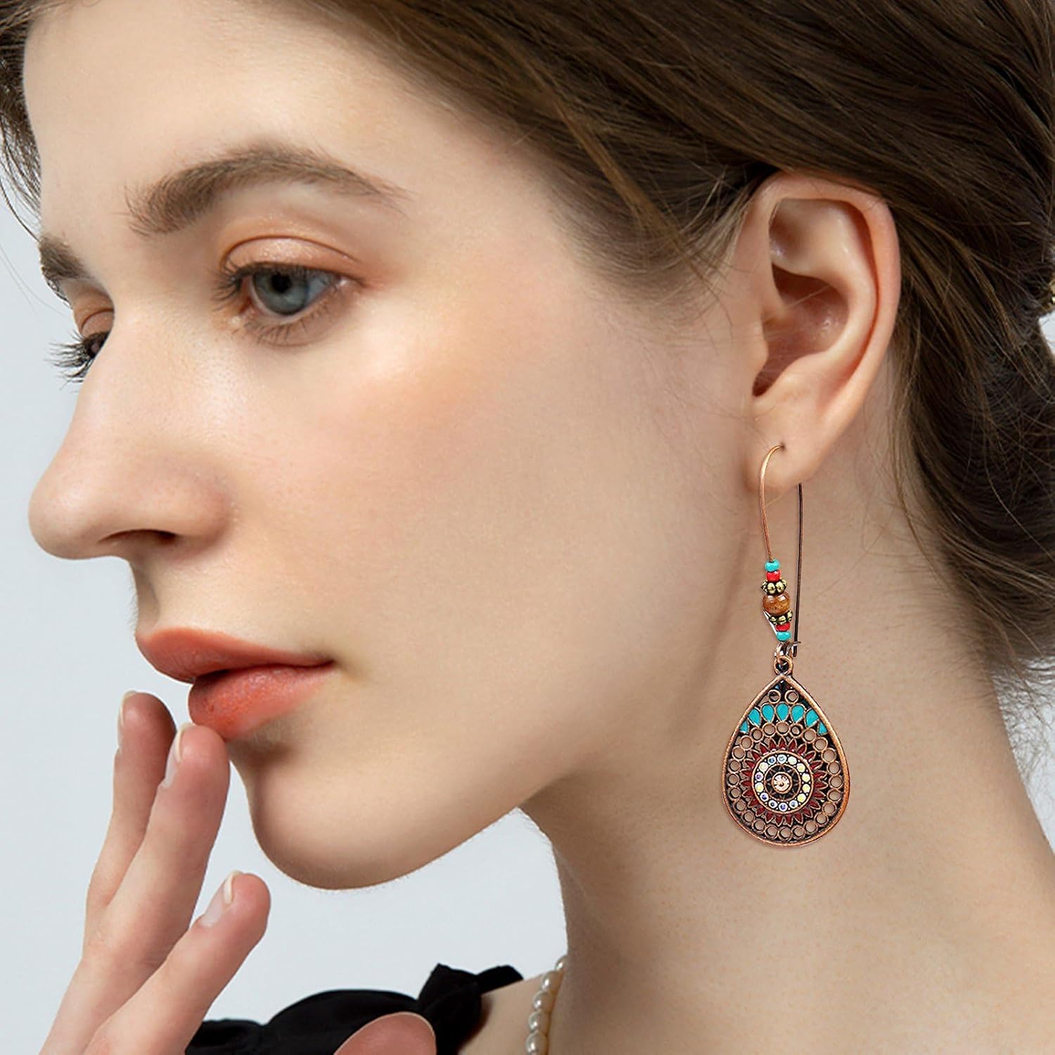 El Regalo 3 Pairs Earrings Combo of Vintage Bohemian Dangle Earrings for Women, 3-Pair Multi-Pack, Handmade Retro Tribal Drop Jewelry, Ethnic Bronze & Silver Tone Statement Earrings (Style-7)