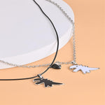 2Pcs Handmade Love Heart Dinosaur Couple Matching Pendant Necklace Set for Women Men Friend Adjustable Animal Necklace Friendship Jewelry Gift, Metal, metal