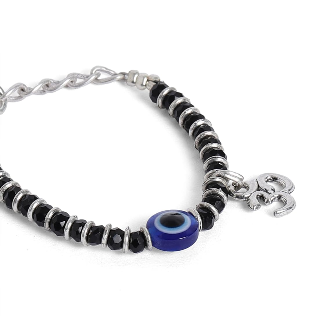 El Regalo 1st Rakhi for Baby Brother - 925Silver Plated Cute Charms Evil Eye Nazaria Rakhi with shagun, Rakhi Message Card in Rakhi Gift Box for Kids/Babies/Toddlers (OM Evil Eye Nazaria Rakhi)