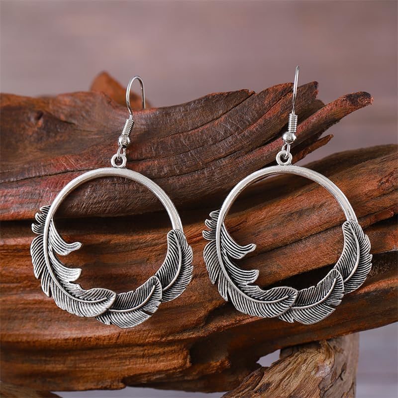 El Regalo Bohemian Oxidised Silver Earrings for Women | Vintage Tribal Hoop & Geometric Drop Earrings | Boho Statement Dangle Earrings for Girls | Indo Western Fashion Jewellery (Style-2)