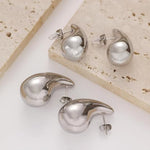 El Regalo 1 Pair Stainless Steel Teardrop/Waterdrop Bold Fashion Statement Earrings- Anti Tarnish, Hypoallergenic Chunky Bottega Earrings (Silver)