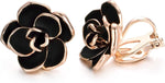 El Regalo Black Rose Flower Vintage Clip On Fake Stud Earrings for Women & Girls - No Piercing Required, Black Gypsy Wild, Gold-Plated Earring Clips for Non-Pierced Ears