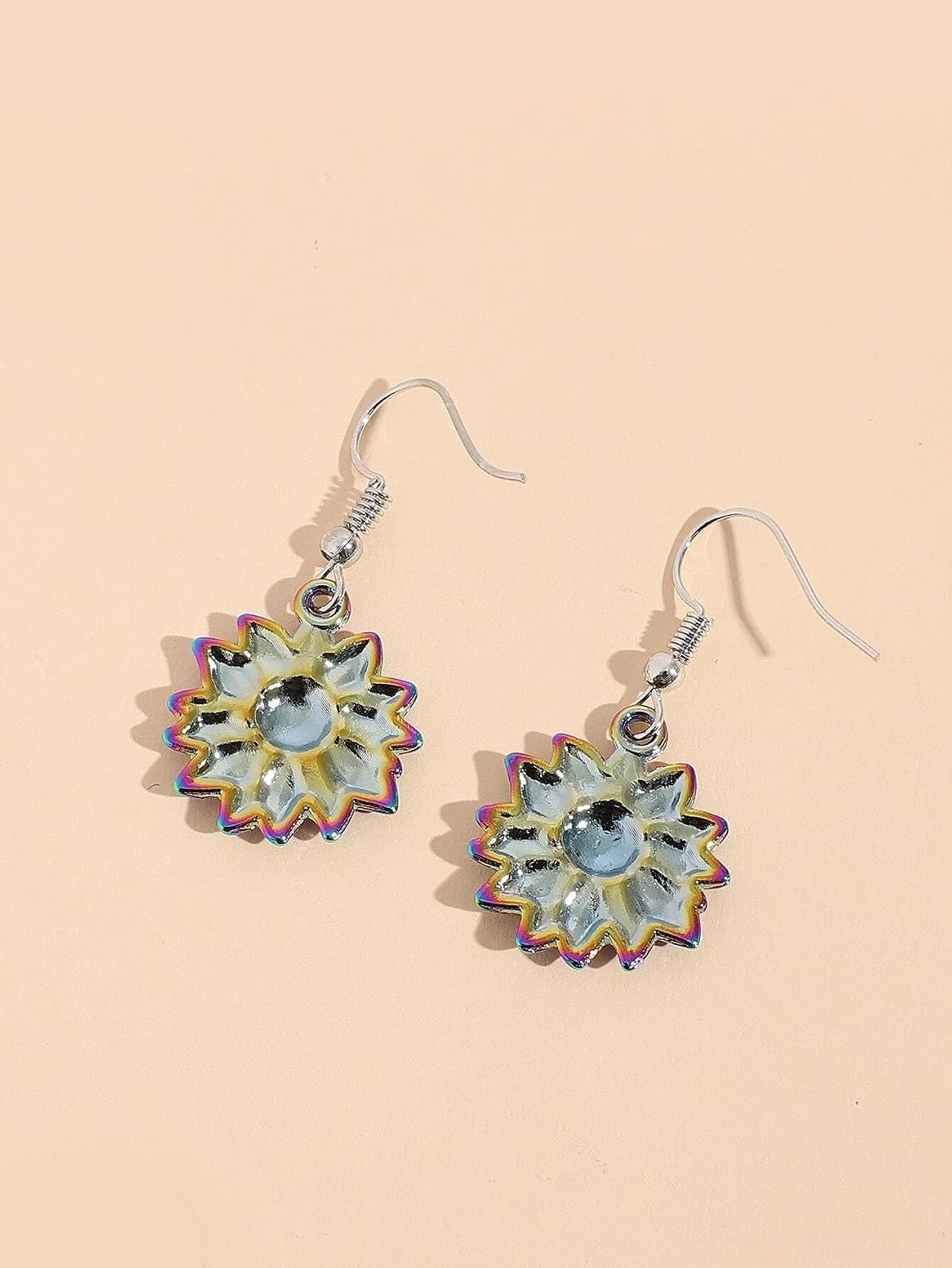 El Regalo Vintage Sunflower Earrings- Bohemian Sunflower Hook Earrings for Girls & Women (Rainbow)