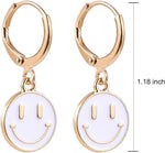 El Regalo Smiley Face Small Huggie Hoop Trendy Emoji Earrings- Preppy Cute Happy Face Dangle Drop Cartilage Colorful Hypoallergenic Earrings Gifts for Teen Girls Women (White)