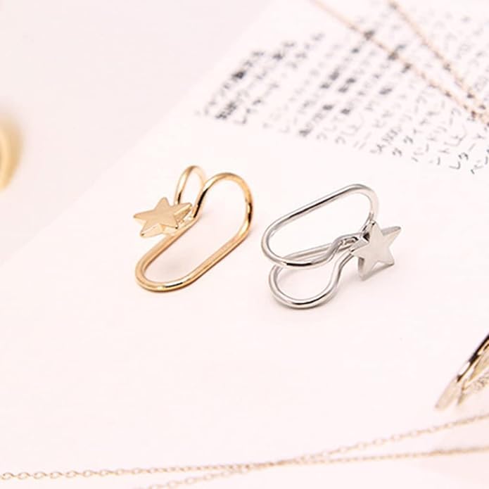 El Regalo 1 Pair Clip On Cartilage Non Piercing Earrings Set for Girls & Women- Trendy Clip On Earrings (Silver Stars)