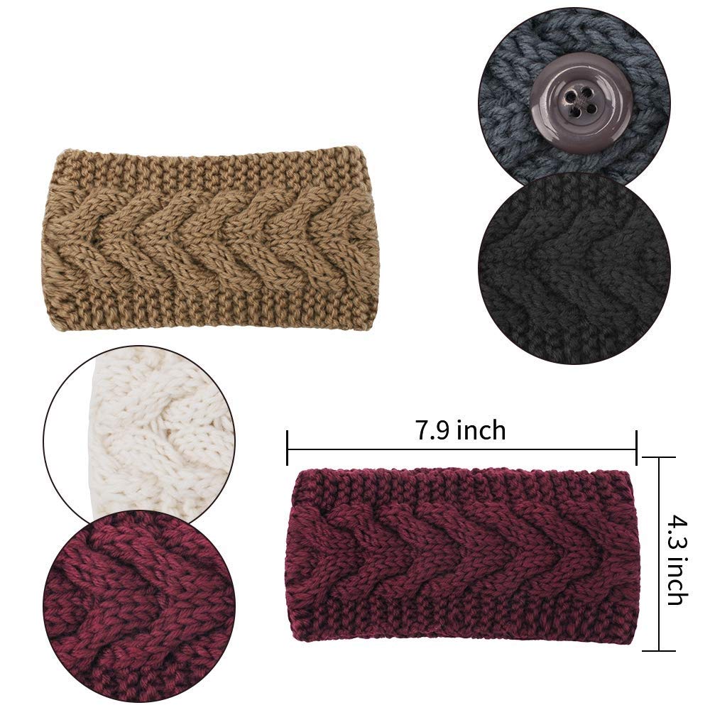 El Regalo 1PC Unisex Knitted Winter Twist Warm Wool Headband with Buttons for Face Mask Cover, Winter Designer Headbands for Unisex (Red)