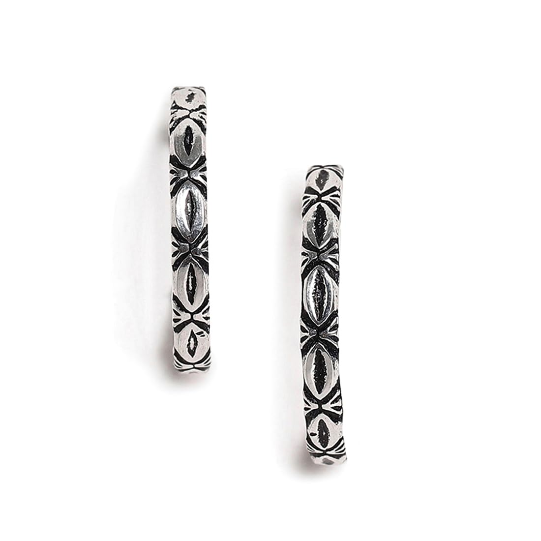 El Regalo 2 Pairs Tribal Oxidized Half Hoop Earrings, Huggie Earrings- Hammered Bohemian Oxidized German Silver Baali Earrings (Option-3)