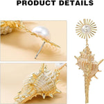 El Regalo Big & Bold Bohemian Pearl Shell Statement Earrings- Pearl Conch Shaped Beach Earrings, Lightweight & Exquisite (Off-White)