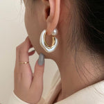 El Regalo Geometric Pearl Statement Earrings- Fashion 2 Ways Pearl Cuff Earrings for Girls & Women