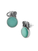 El Regalo 1Pair Oxidized German Silver Ganesha Elephant Stone Stud Earrings- Handcrafted Unique Earrings with Color Stone Options (silky Green)